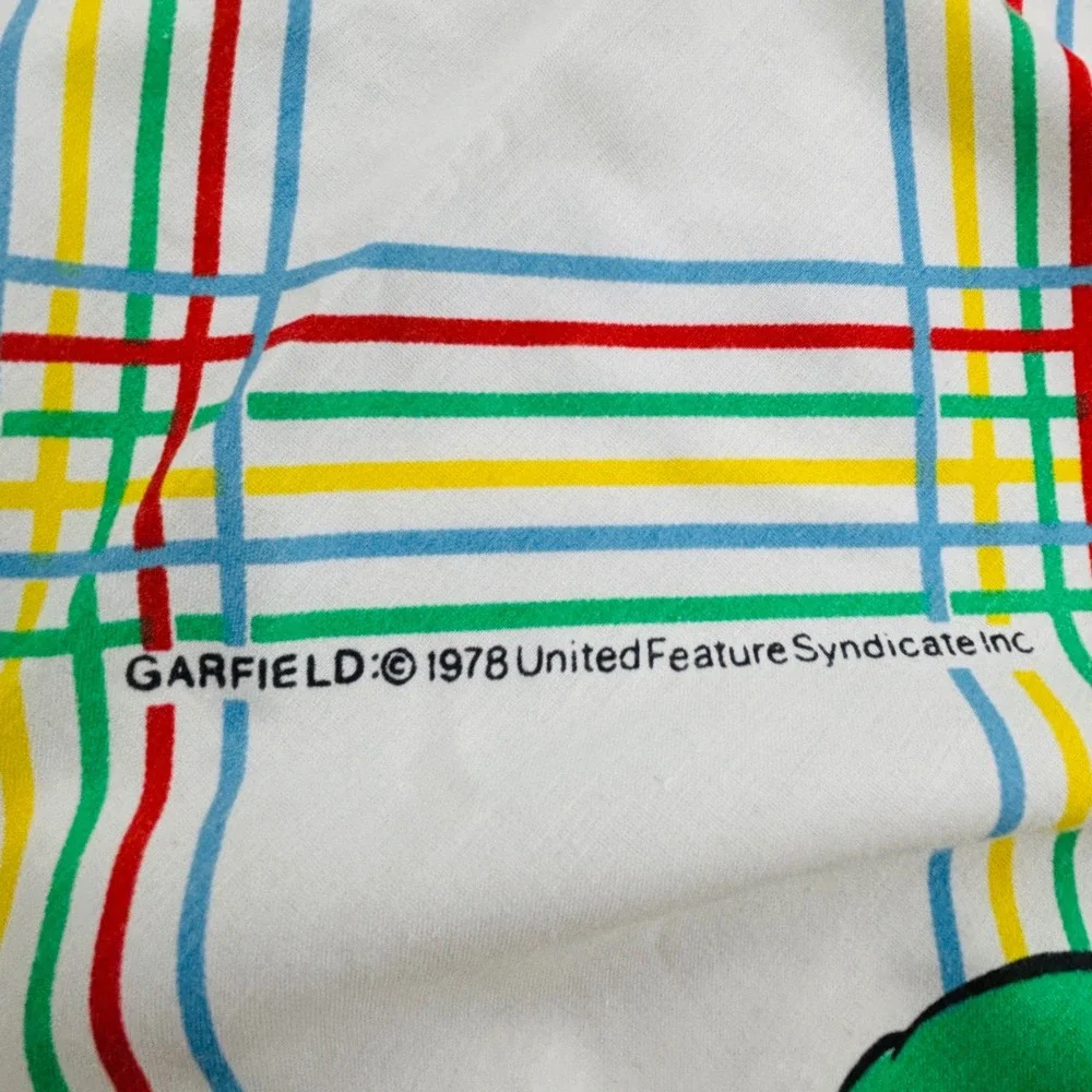 Vintage Garfield Twin Flat Sheet‎ 1978 Rainbow Plaid Stripes Burlington USA Made